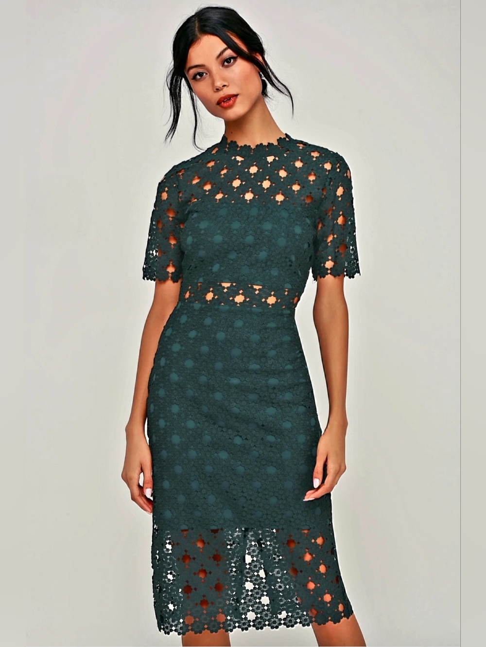 Elegant Teal Lace Cut-Out Midi Dress - Lulus Medium